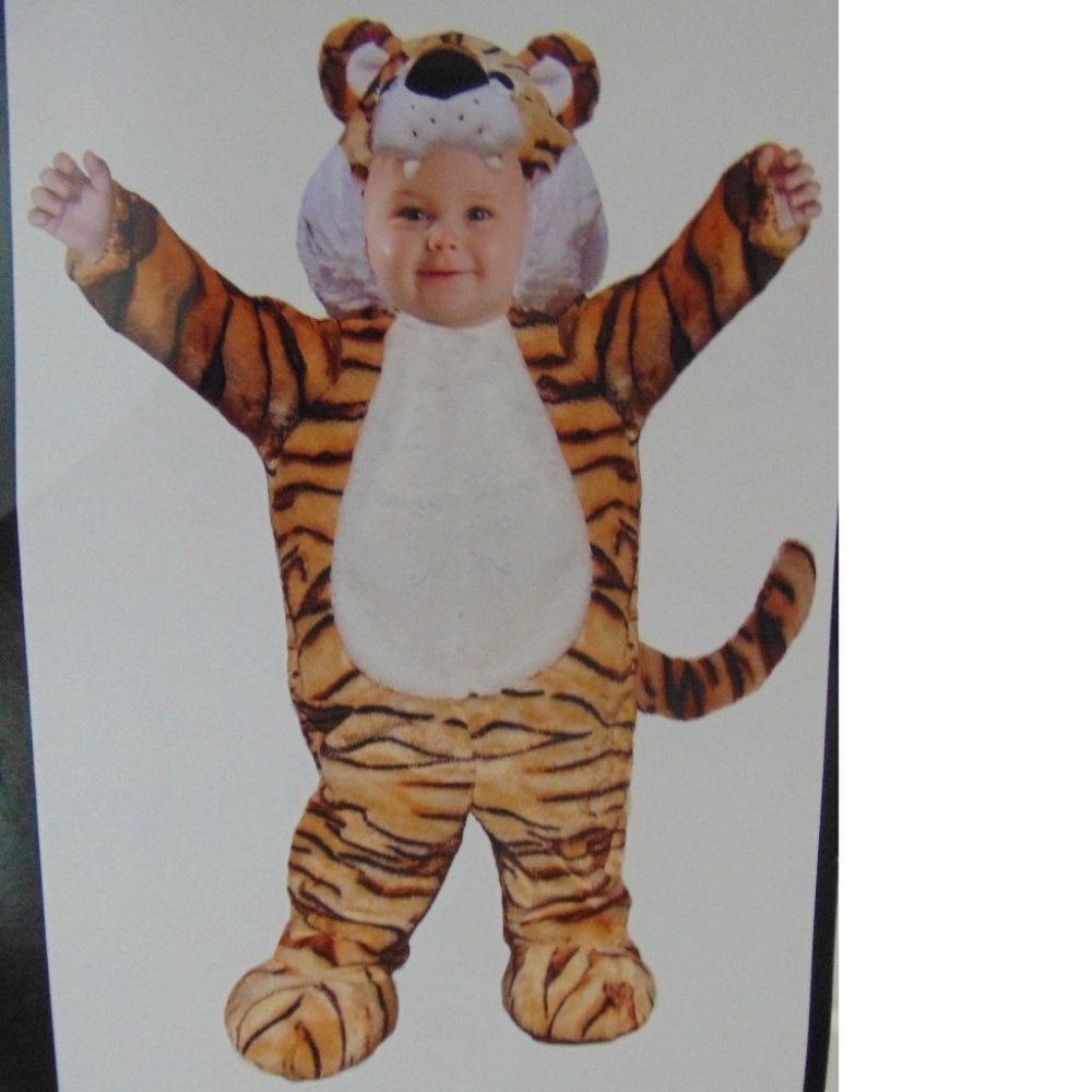 Toddler Tiger Halloween Costume 12/18 mths 1 Piece Brown Plush Hooded Jumpsuit